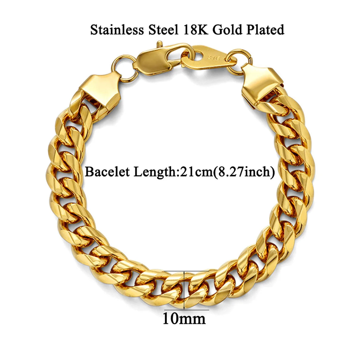 Miami Cuban Link Chain Bracelet For Men, Gold Silver Color