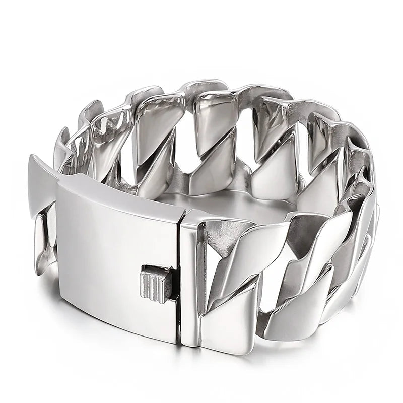 Chunky Men's Bracelet Punk 316L Stainless Steel Cuban Charms