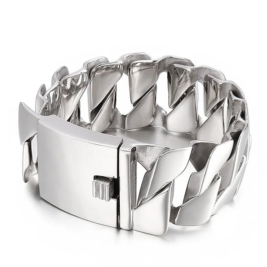 Chunky Men's Bracelet Punk 316L Stainless Steel Cuban Charms