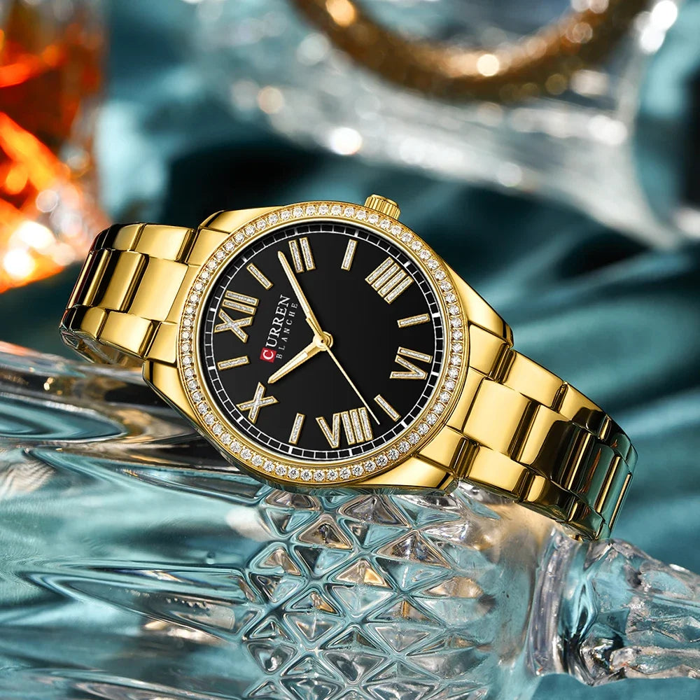 Ladies Stainless Steel Silver Rhinestone Dial Quartz Watch