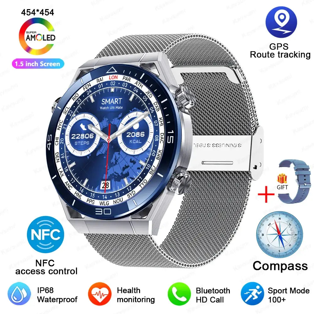 Smart Watch Men GPS Compass Heart Rate ECG+PPG Bluetooth Call. Fit Bit Mens Watch,Mens Smart Watch