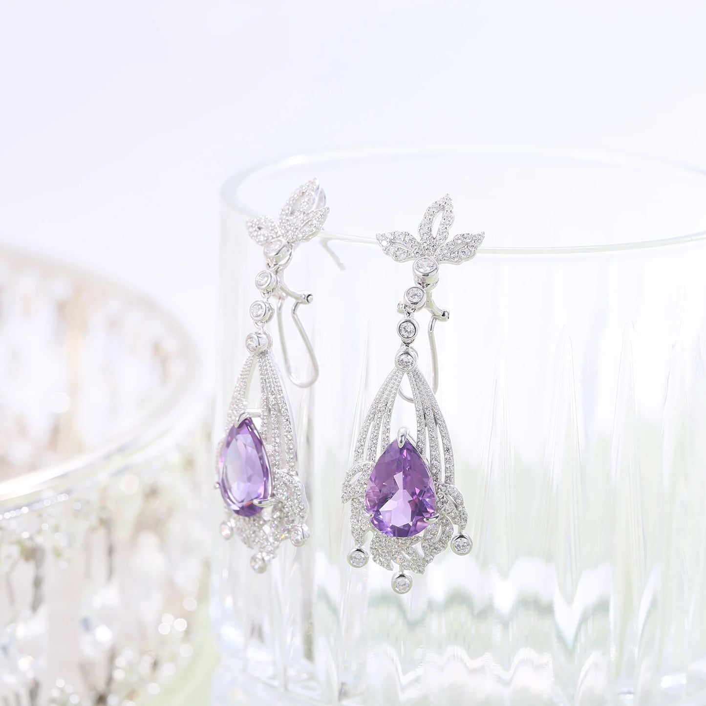 Amethyst Statement Earrings in 925 Sterling Silver Chandelier Earrings