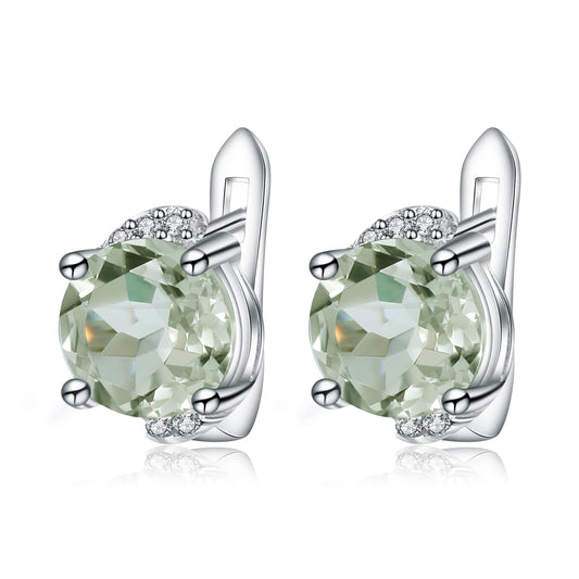 Woman's Green Amethyst Prasiolite 925 Silver Stud Earrings