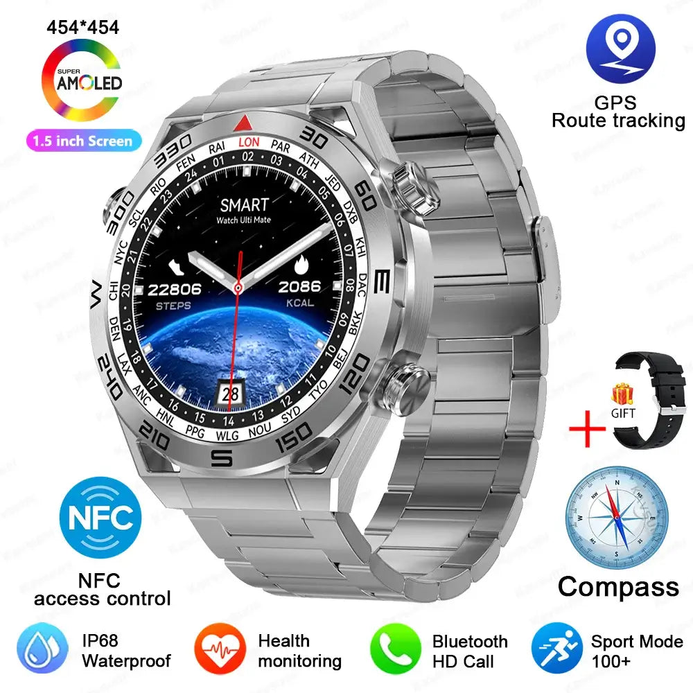 Smart Watch Men GPS Compass Heart Rate ECG+PPG Bluetooth Call. Fit Bit Mens Watch,Mens Smart Watch