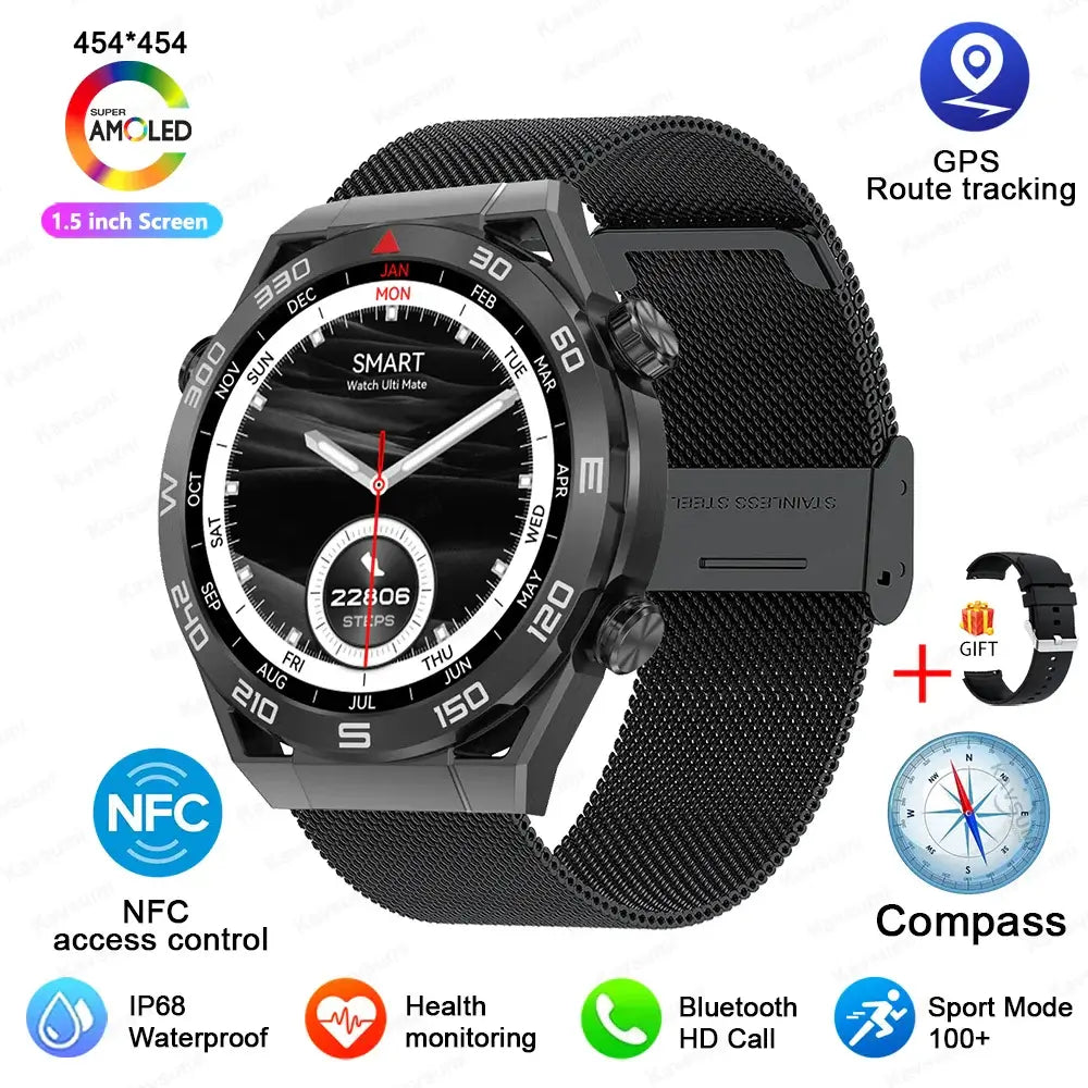 Smart Watch Men GPS Compass Heart Rate ECG+PPG Bluetooth Call. Fit Bit Mens Watch,Mens Smart Watch