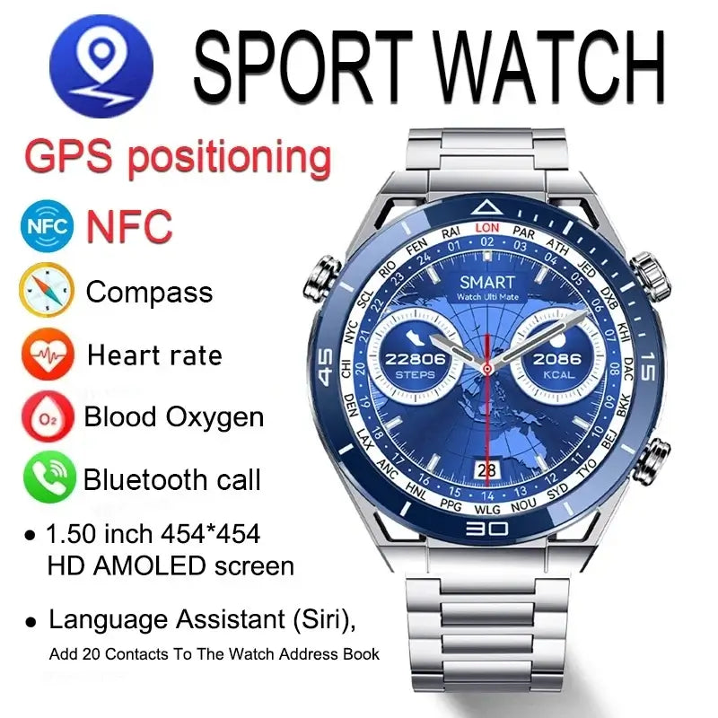 Smart Watch Men GPS Compass Heart Rate ECG+PPG Bluetooth Call. Fit Bit Mens Watch,Mens Smart Watch