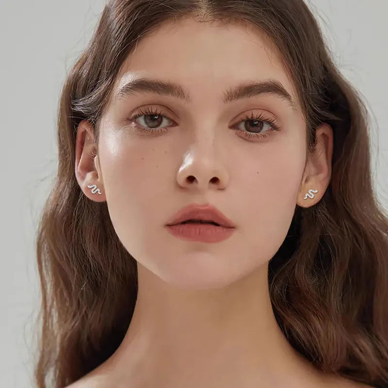 Women Silver Tiny Spirit Snake Moissanite Stud Earrings