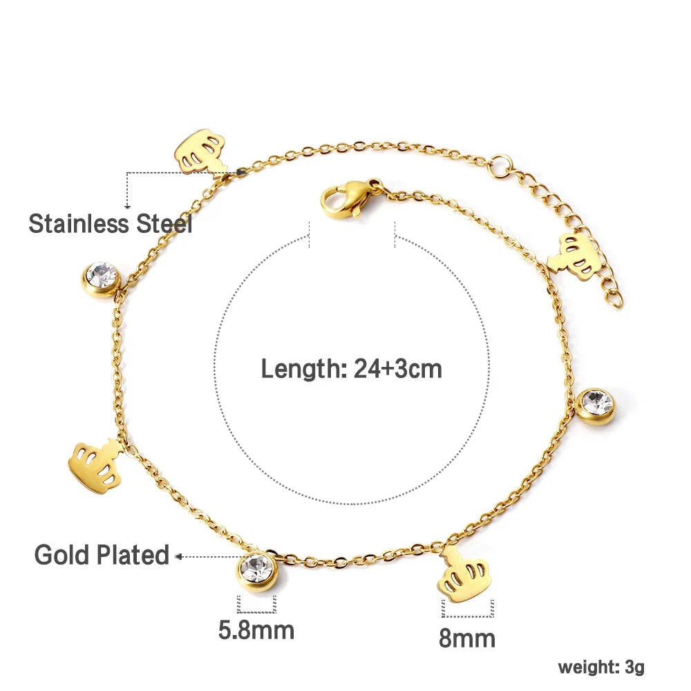 Heart Charm With Crystal Anklets for Women Stainless Steel Bracelet.