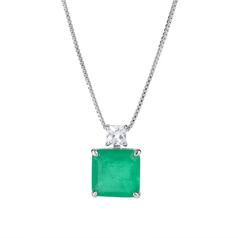 Women's 5.5CT Geometric Silver Copper Gemstones Necklace