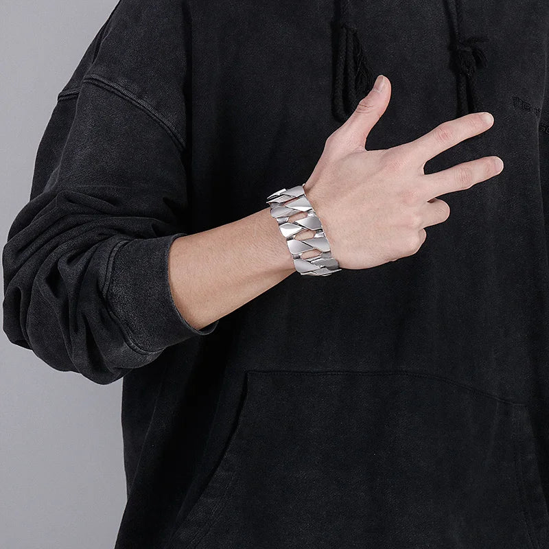 Chunky Men's Bracelet Punk 316L Stainless Steel Cuban Charms