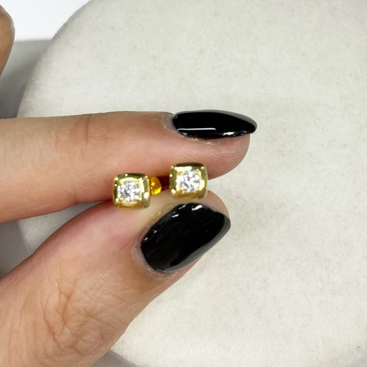 Silver Small Square Moissanite Stud Earrings for Women