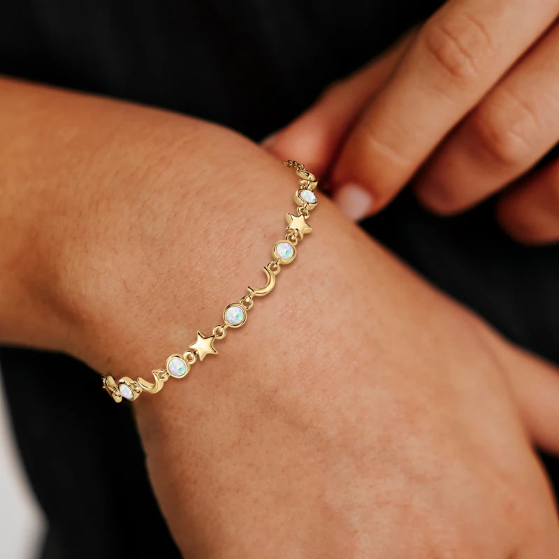 Opal 925 Silver Chain Moon Star BraceletsS for Women