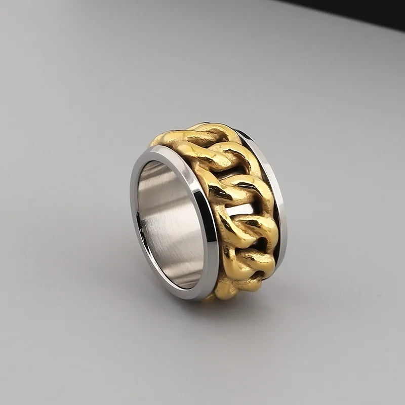 Men's Retro Stainless Steel Cubarn Chain Rotatable Ring