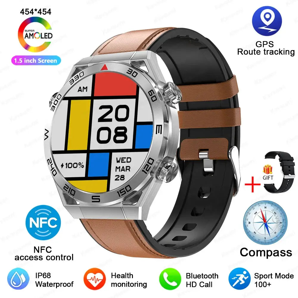 Smart Watch Men GPS Compass Heart Rate ECG+PPG Bluetooth Call. Fit Bit Mens Watch,Mens Smart Watch