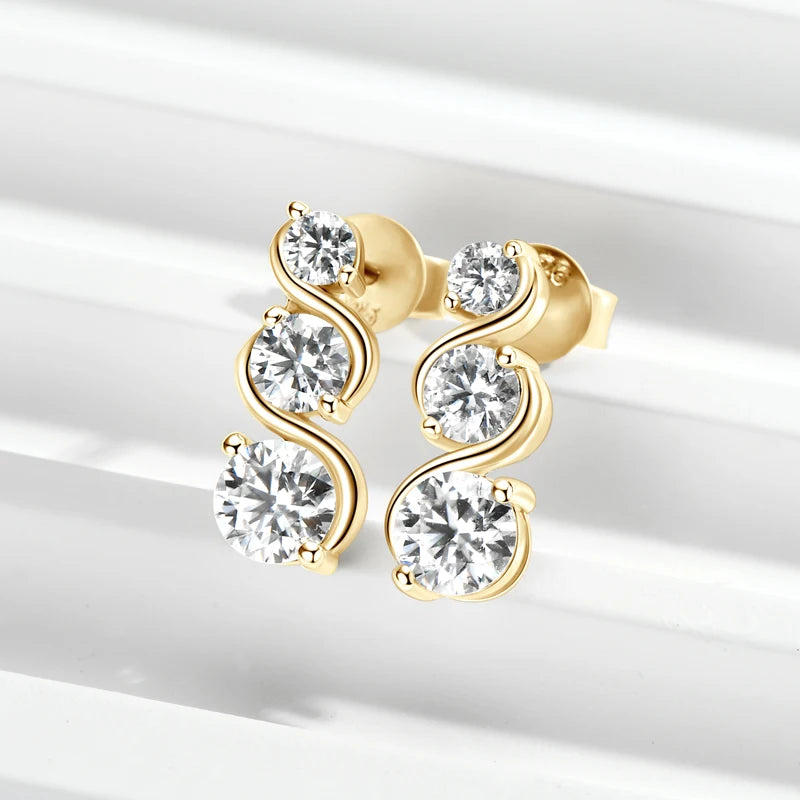 Women's18K Gold Plated Round Moissanite Drop Earrings