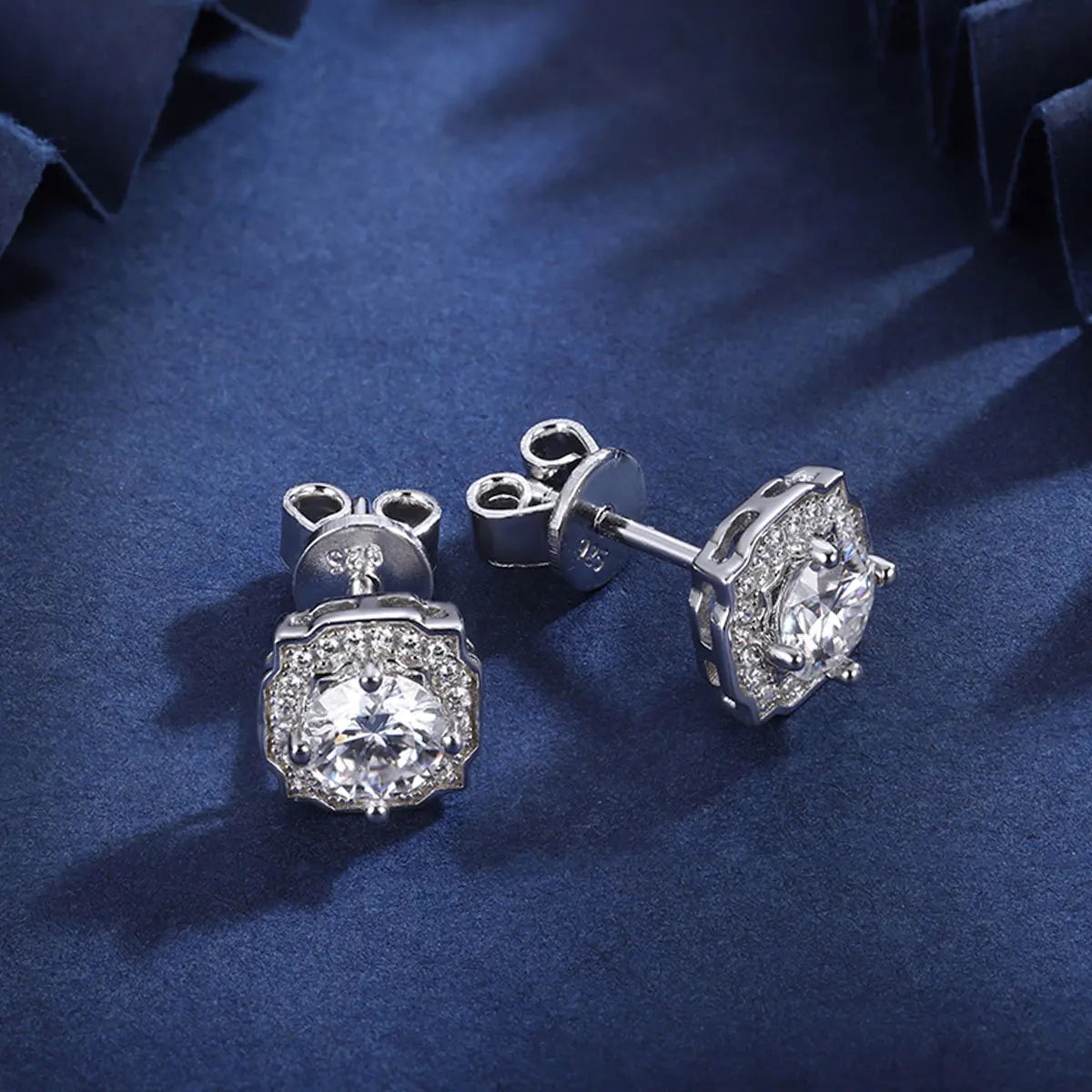 Women's Sterling Silver Moissanite Diamond  Stud Earrings