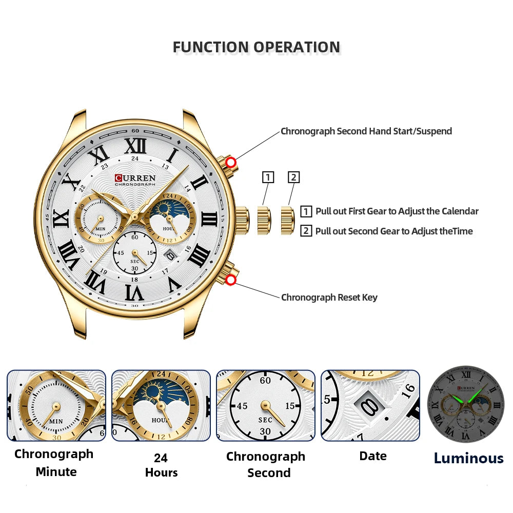 Mens Stainless Steel Auto Date Chronograph Watch