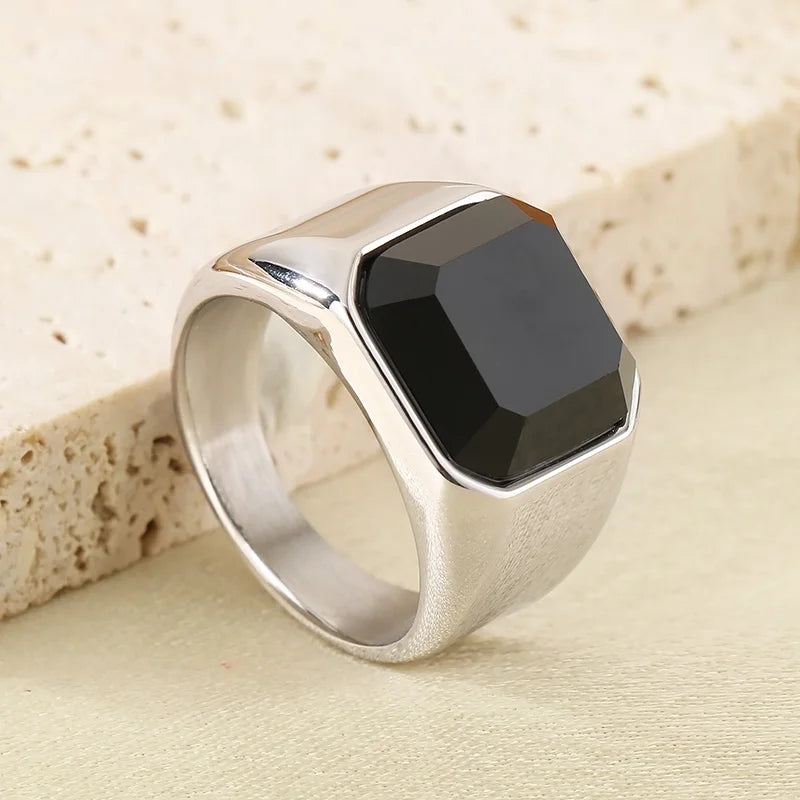 Men KALE Domineering Stainless Steel Amber Stone Ring