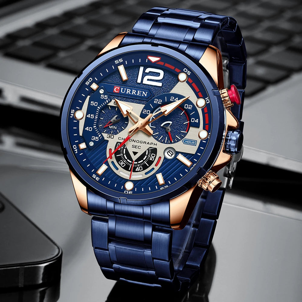 Men's Stainless Steel Quartz Chronograph Luminous Watches