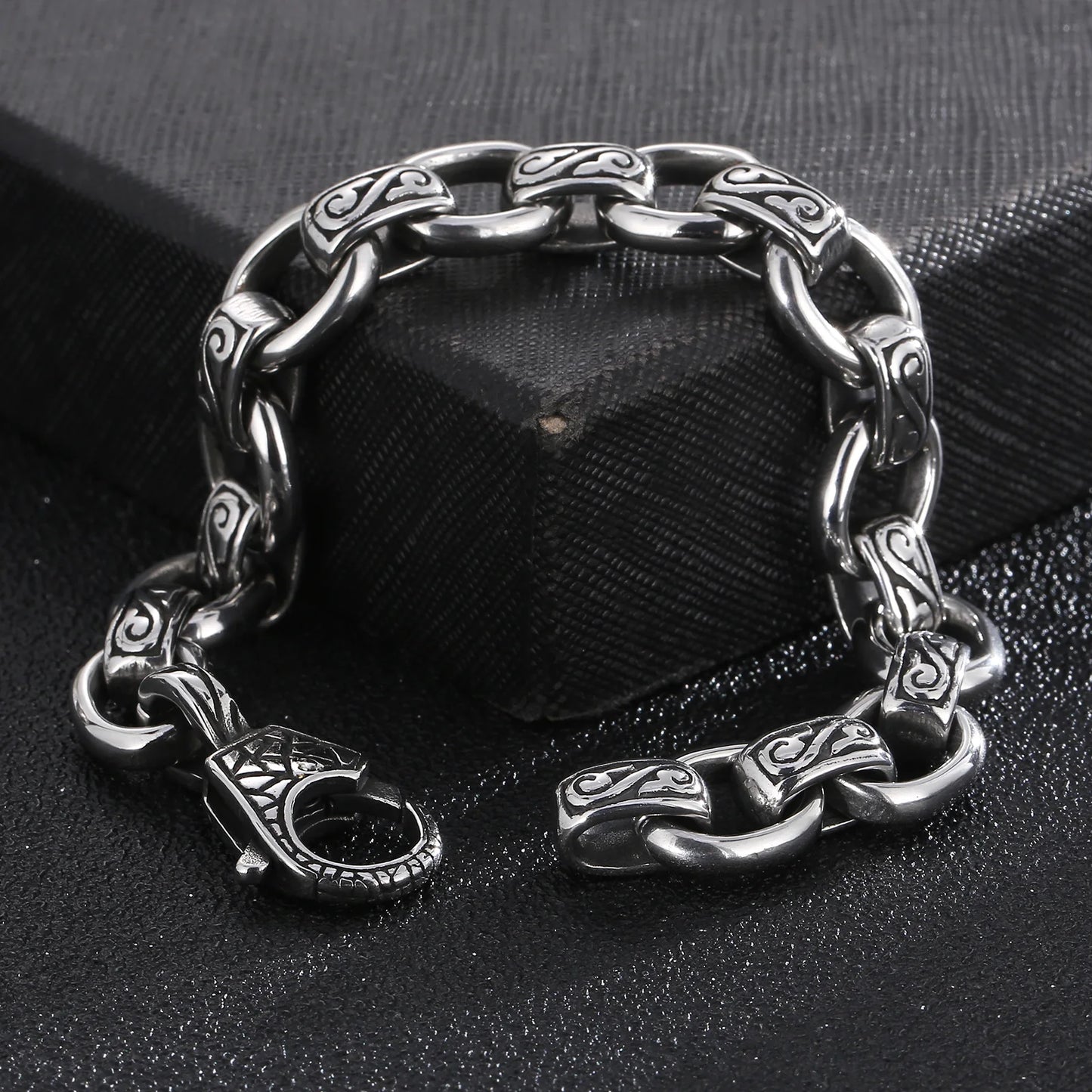Vintage Stainless Steel Pattern Bracelet for Men 12MM Punk