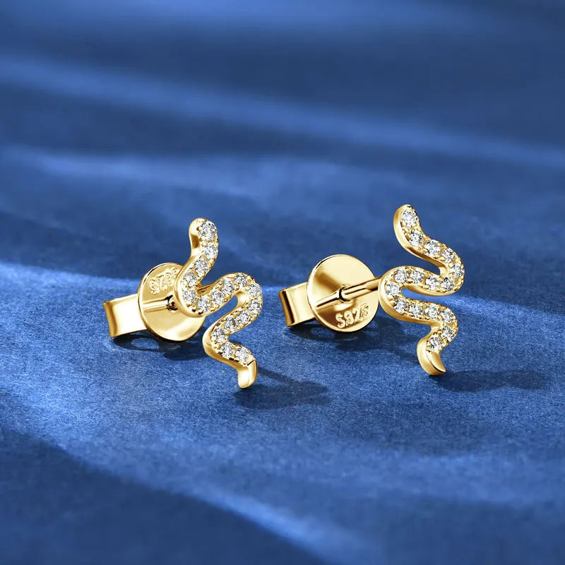 Women Silver Tiny Spirit Snake Moissanite Stud Earrings