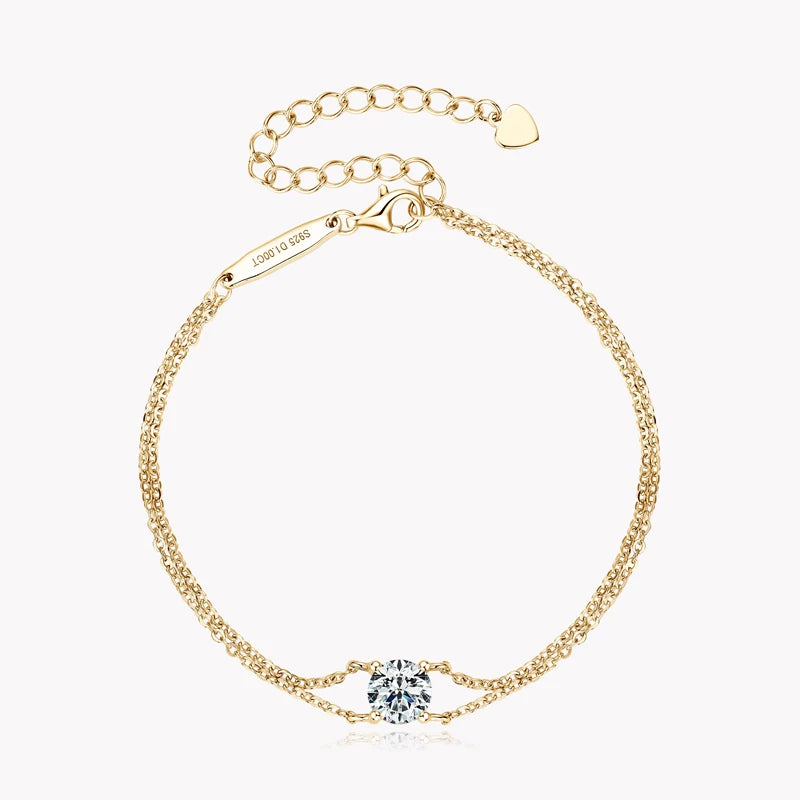 Silver Double Chain Bracelet Moissanite Bracelets for Women