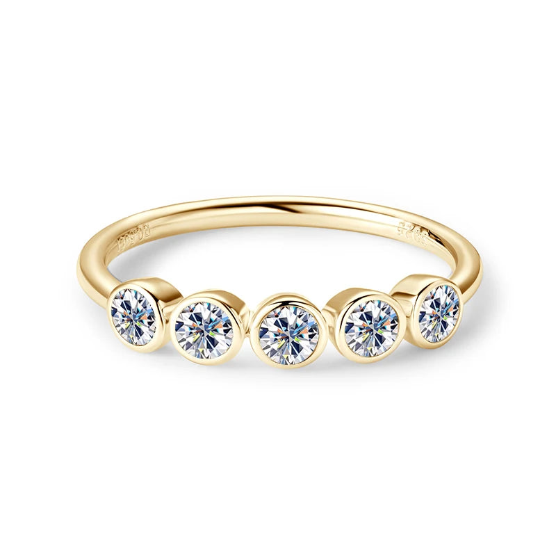 Sterling Silver Five Stones  Moissanite Rings for Women