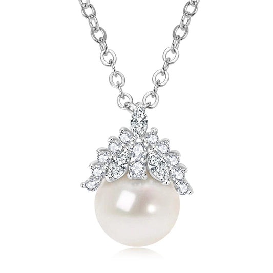 Womens  Silver Adjustable Freshwater Pearl Crown Necklace
