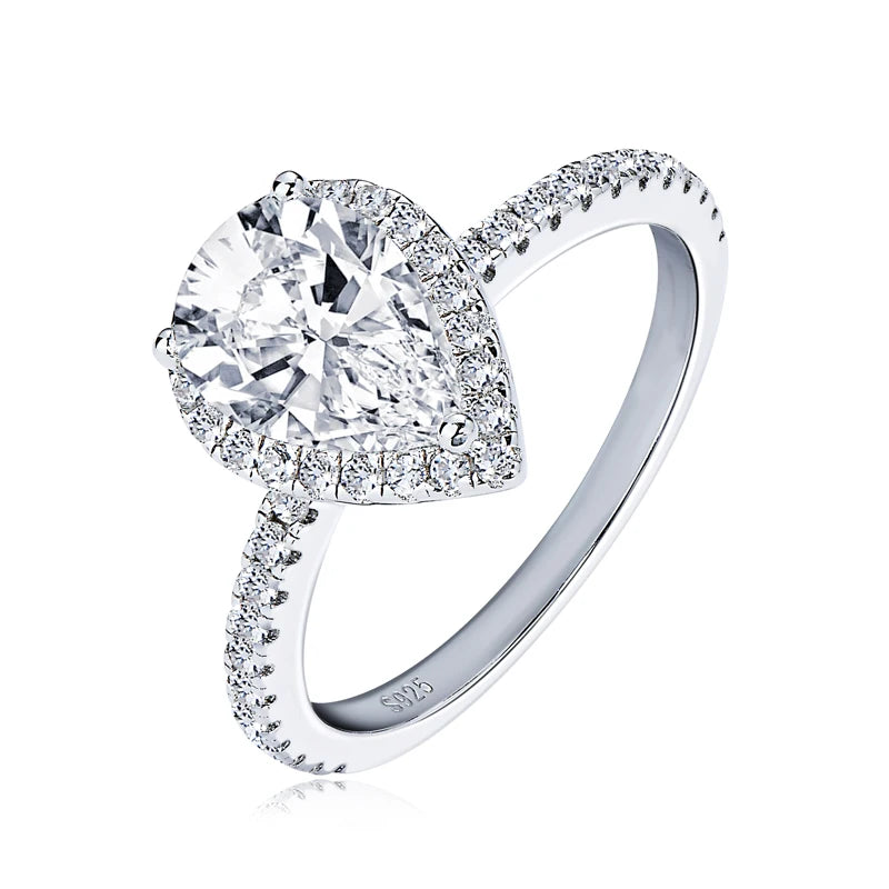 Womens Sliver Pear Cut Moissanite Wedding Promise Ring