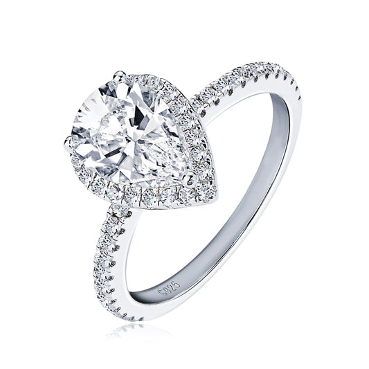 Womens Sliver Pear Cut Moissanite Wedding Promise Ring