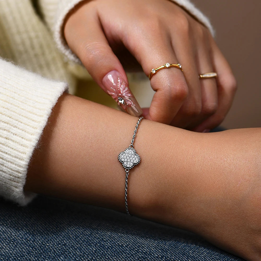 Women's Moissanite Sterling Silver Chain Bezel  Bracelet