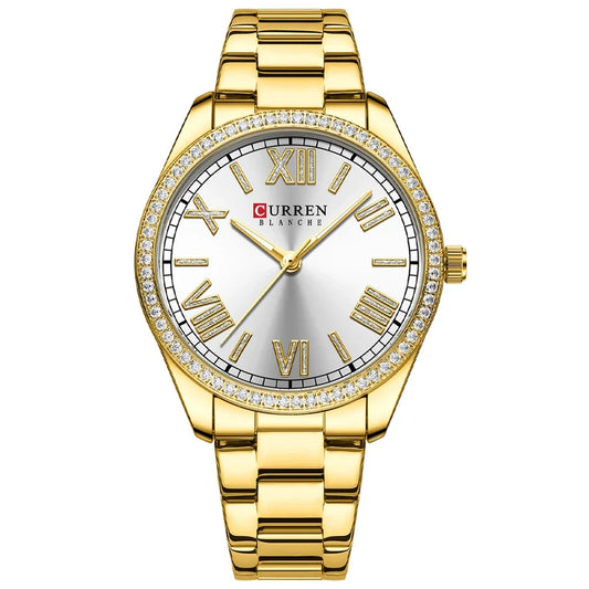 Ladies Stainless Steel Silver Rhinestone Dial Quartz Watch