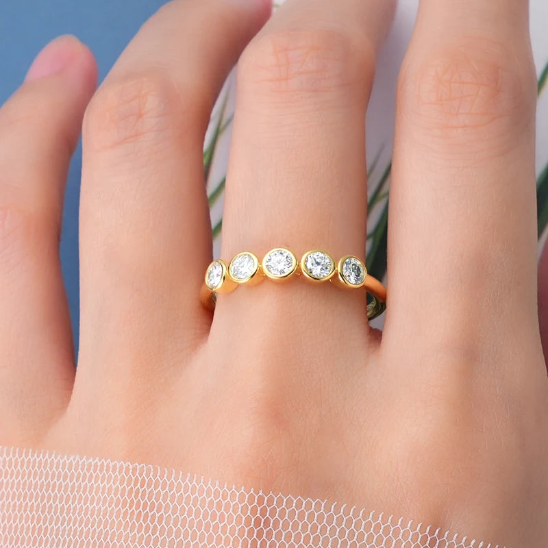 Sterling Silver Five Stones  Moissanite Rings for Women