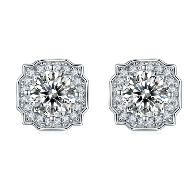 Women's Sterling Silver Moissanite Diamond  Stud Earrings