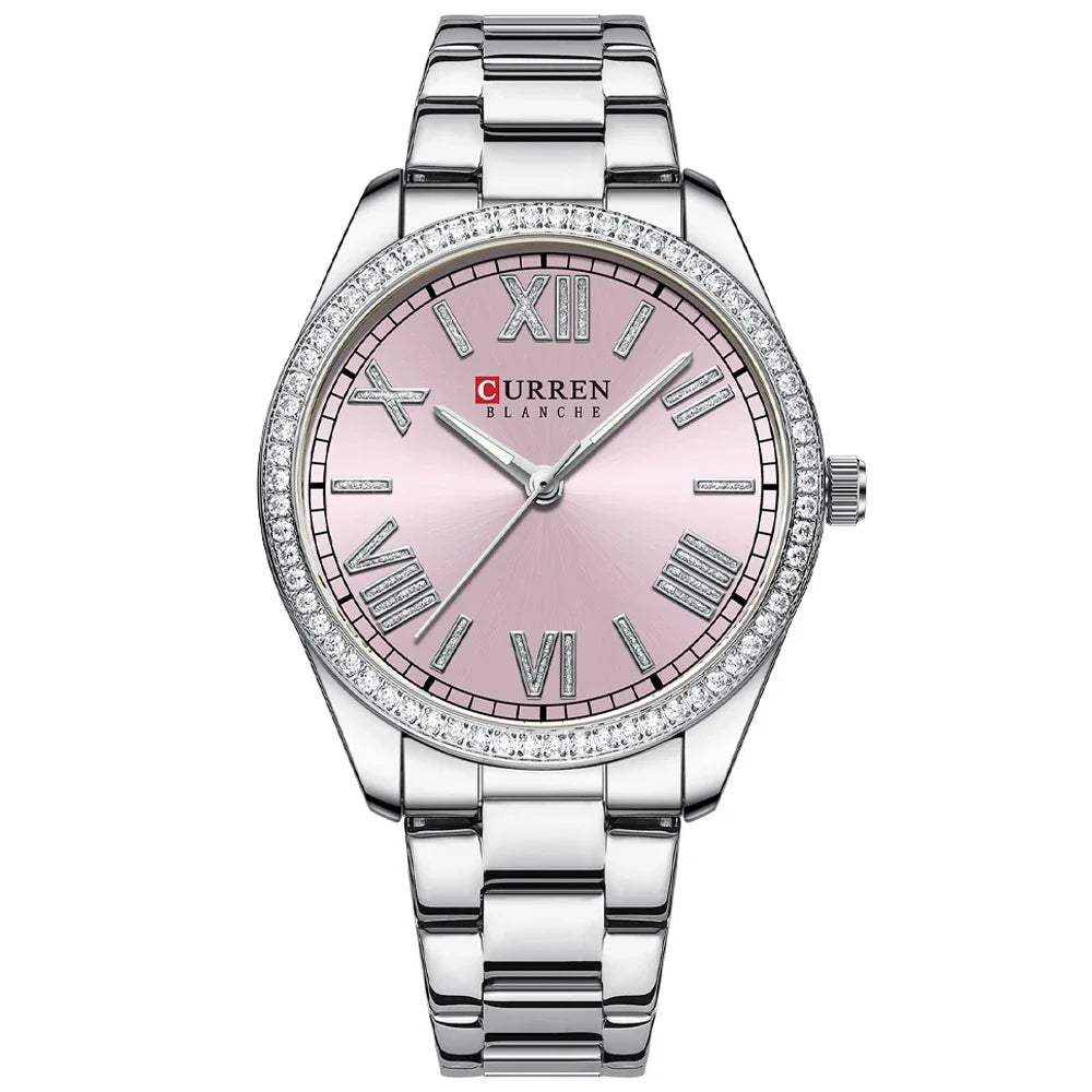 Ladies Stainless Steel Silver Rhinestone Dial Quartz Watch