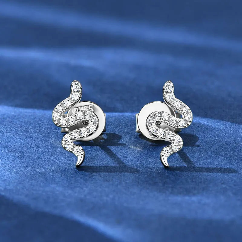 Women Silver Tiny Spirit Snake Moissanite Stud Earrings