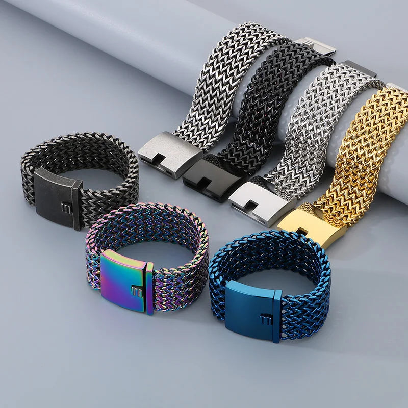 30MM Stainless Steel Mesh Chain Bracelet for Men Silver Color.