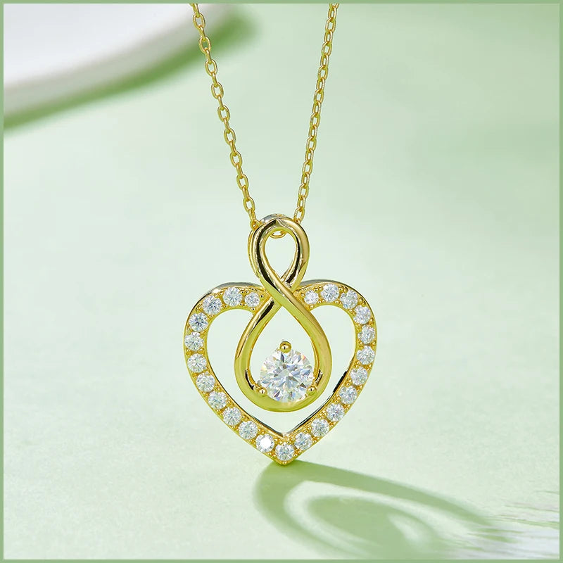 925 Sterling Silver Moissanite Heart Necklace Infinity Loop