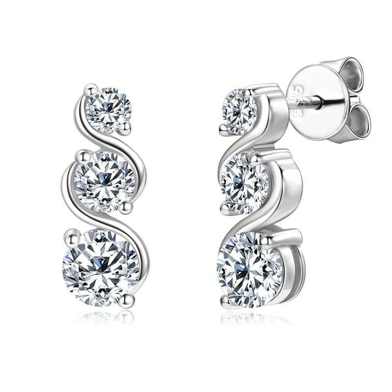 Women's18K Gold Plated Round Moissanite Drop Earrings