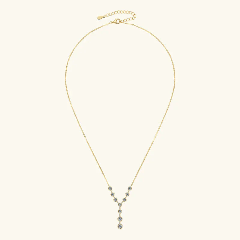 18k Gold Plated 7 stone Y Shape Moissanite Diamond Necklace