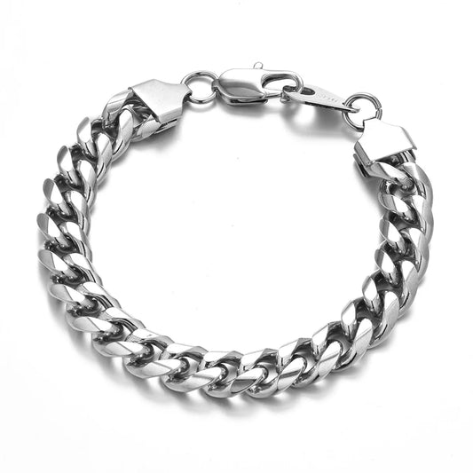 Miami Cuban Link Chain Bracelet For Men, Gold Silver Color