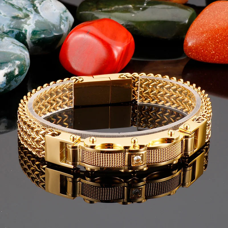 12mm Mesh Chain Biker Bracelet Men Stainless Steel 304 Fashion.