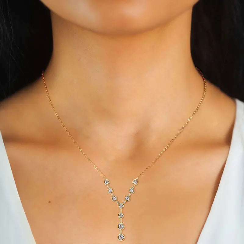18k Gold Plated 7 stone Y Shape Moissanite Diamond Necklace