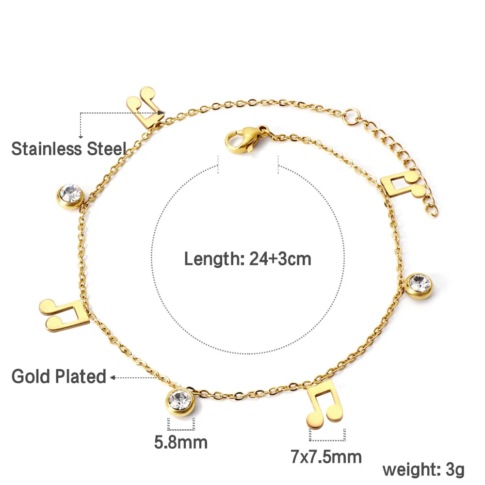 Heart Charm With Crystal Anklets for Women Stainless Steel Bracelet.