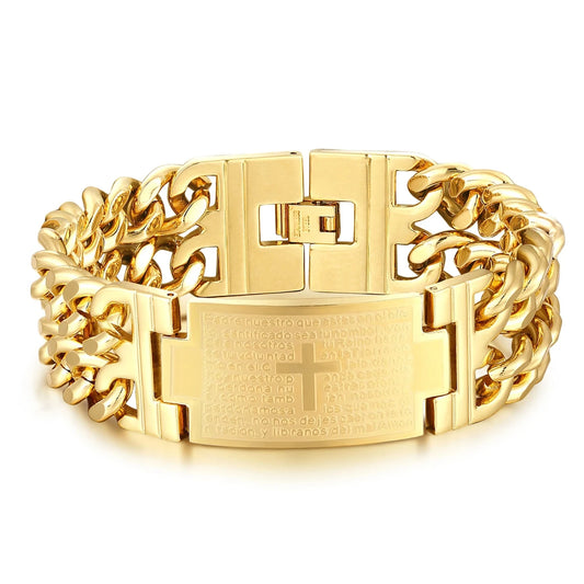 Bible Cross Charm Bracelets Gold Stainless Steel for Men