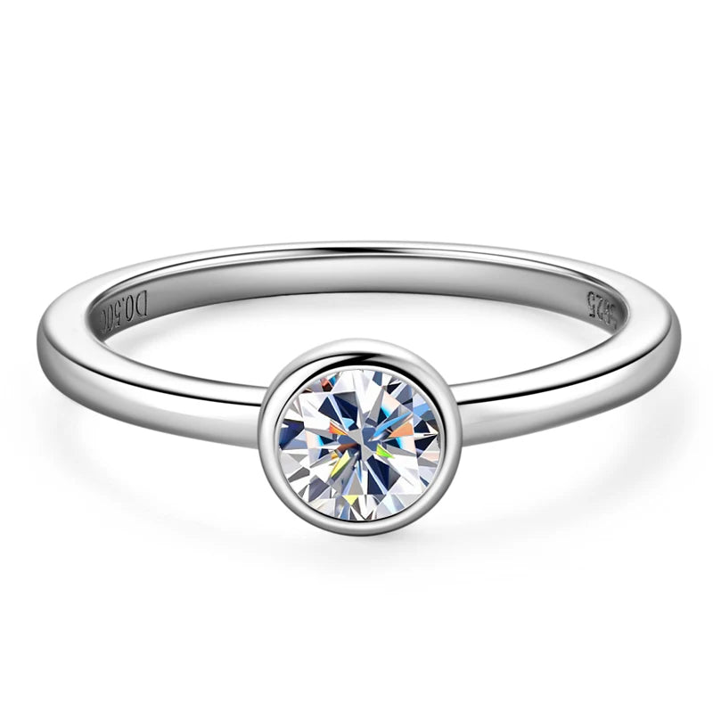 Sterling Silver Five Stones  Moissanite Rings for Women