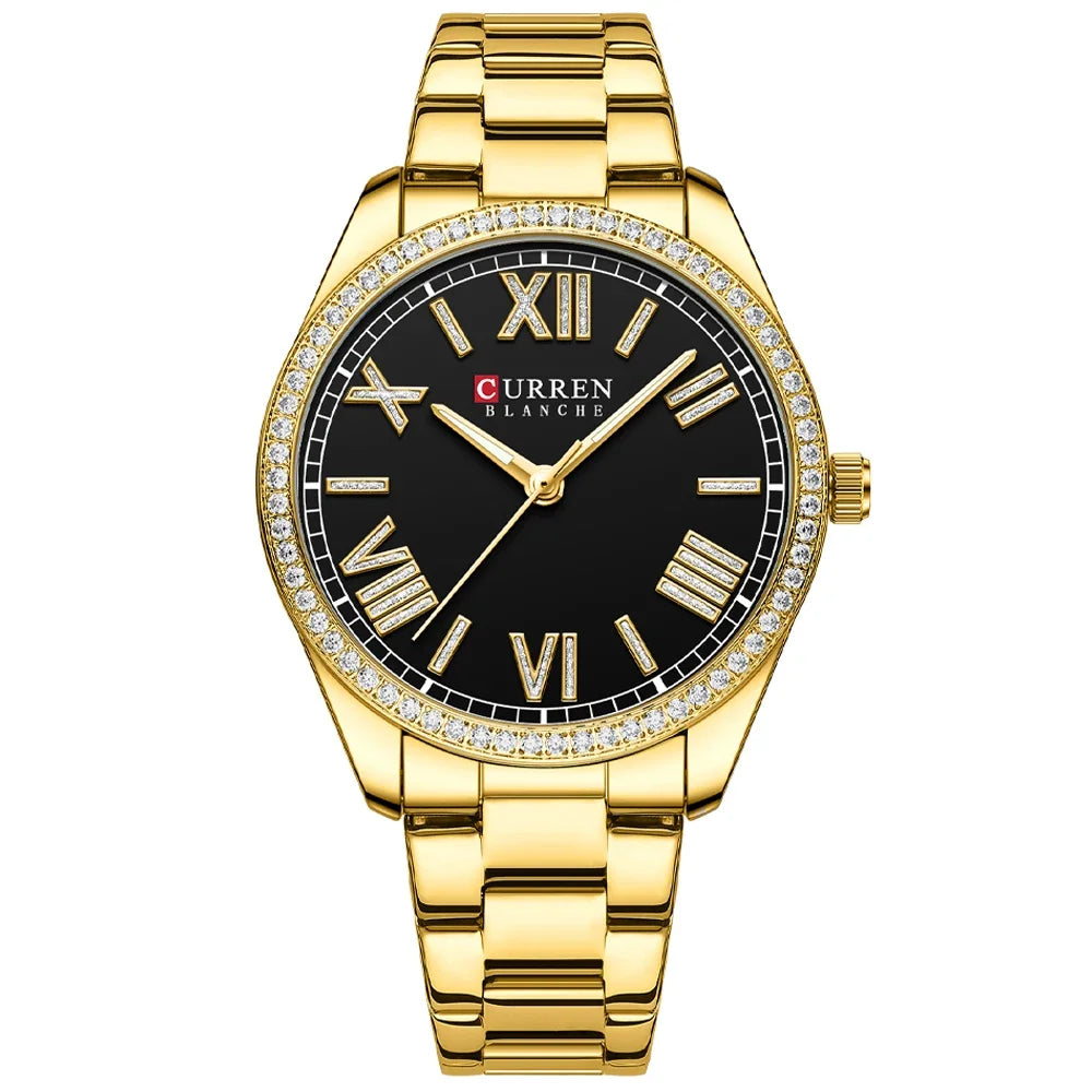 Ladies Stainless Steel Silver Rhinestone Dial Quartz Watch