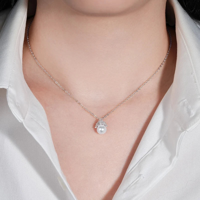 Womens  Silver Adjustable Freshwater Pearl Crown Necklace