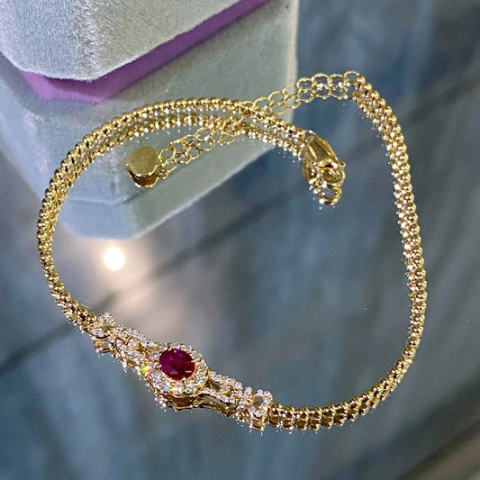 18K Yellow Gold Ruby Diamonds Bracelet For Woman