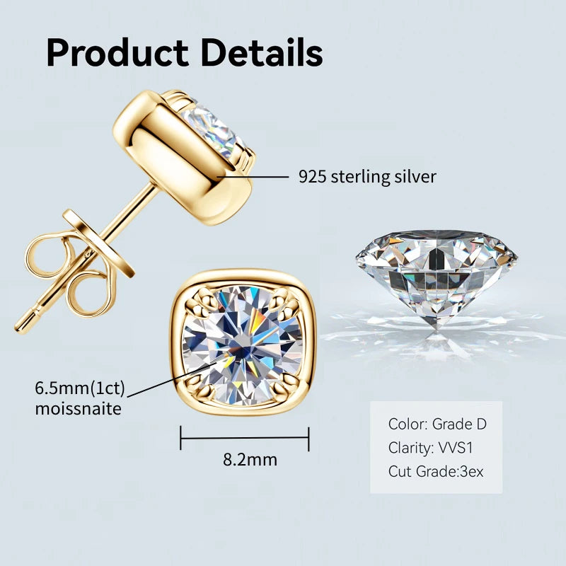 Moissanite Silver Plated Gold Earrings for Women